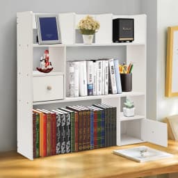 Desk Organizer with Drawers Desk Shelf with Drawers Tabletop Hutch with Storage Table Bookshelf for Home Office Dorm Wood White
