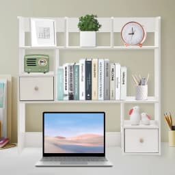 Desk Organizer with Drawers Desk Shelf with Drawers Tabletop Hutch with Storage Table Bookshelf for Home Office Dorm Wood White