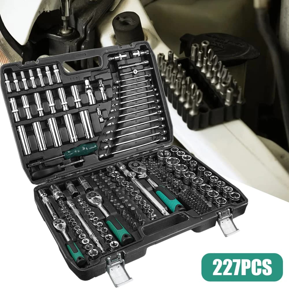 227pcs Mechanic Tool Set 1/4" 3/8" 1/2" Socket Wrench Sets with Wrench, Socke, Screwdriver Tool Kit for Car Motorcycle Repair