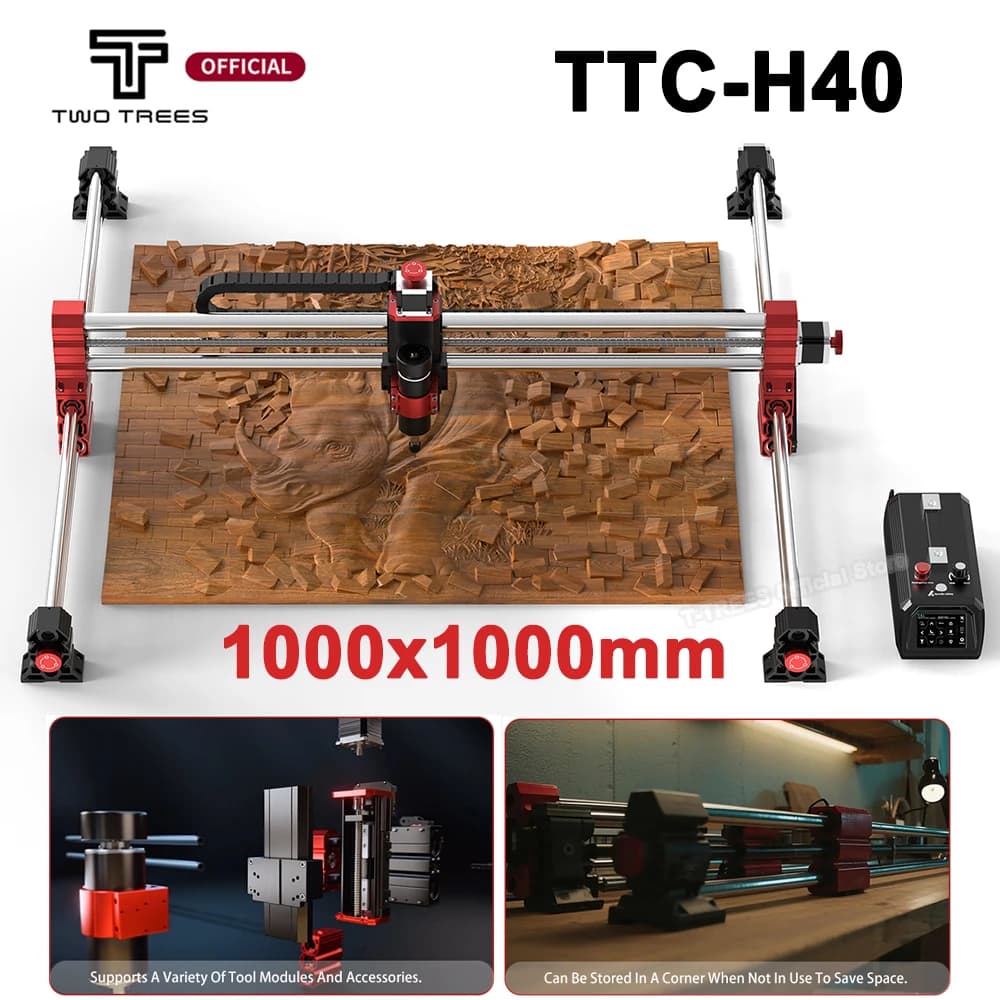 Twotree TTC-H40 CNC Engraving Machine 500W Spindle Motor 3Axis/4Axis 1000x1000x100mm for Stainless Steel Wood CNC Router Machine