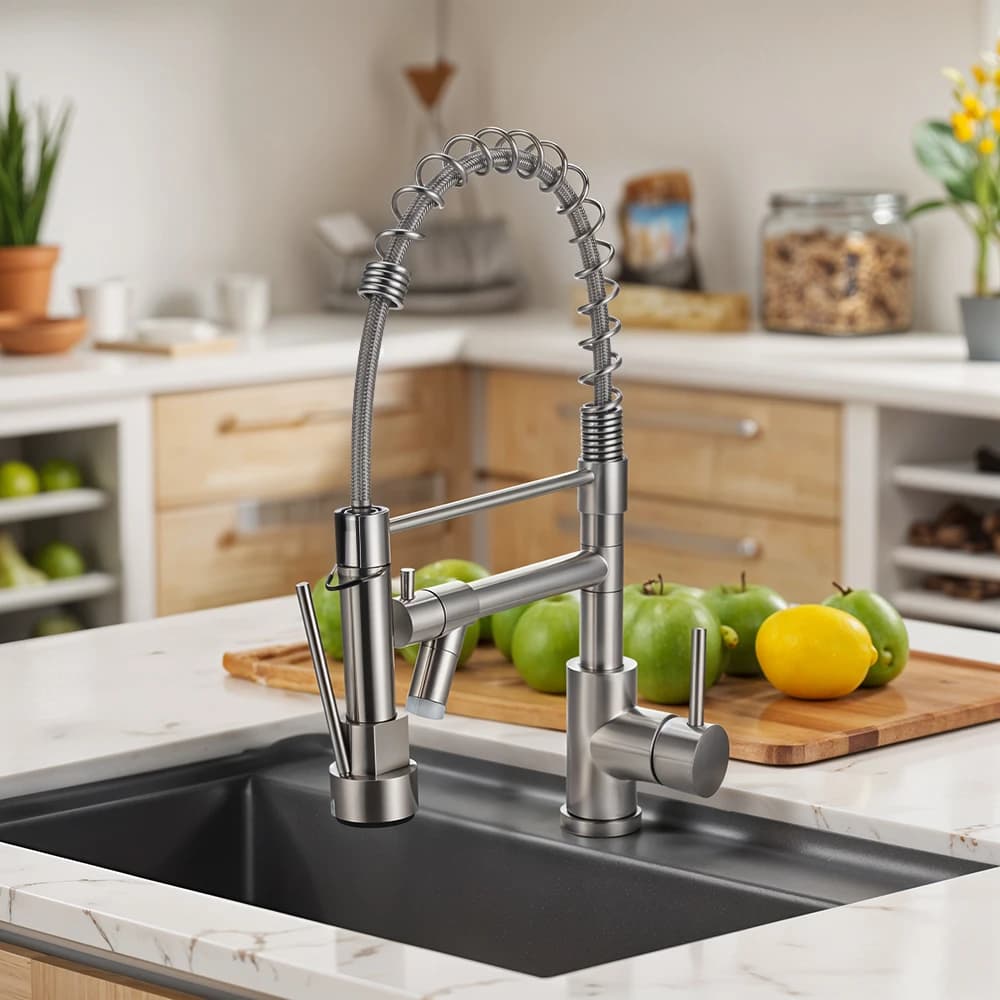 Voltsify Dual Spout Swivel Kitchen Faucet with LED Light