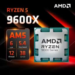 AMD Ryzen 5 9600X 6-Core 12-Thread Desktop Processor, 5.4GHz Max Boost Clock, AM5 Socket, 65W TDP, 32MB L3 Cache, PCIe 5.0 Support, DDR5 Memory Compatible, High Performance Gaming CPU for PC Builds,fan not included