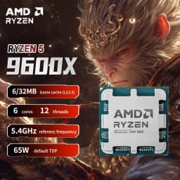 AMD Ryzen 5 9600X 6-Core 12-Thread Desktop Processor, 5.4GHz Max Boost Clock, AM5 Socket, 65W TDP, 32MB L3 Cache, PCIe 5.0 Support, DDR5 Memory Compatible, High Performance Gaming CPU for PC Builds,fan not included