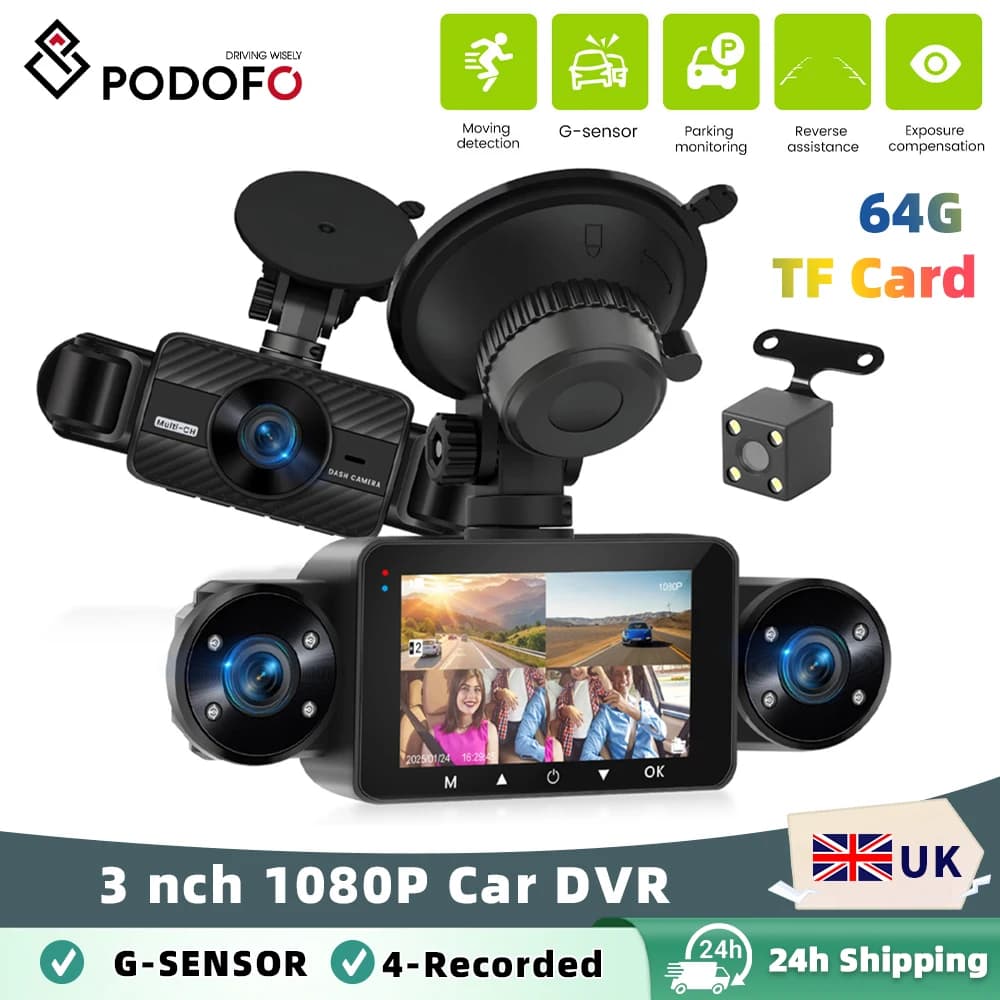 Podofo Car DVR Recorder Parking Mirror Monitor 3 Inch 1080P HD Automobile Dash Cam 8 Infrared Night Vision Lights