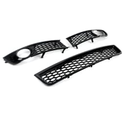 For 2002-2005 Audi A4 B6 Front Lower Grille+Fog Light Grill Honeycomb Style 3Pcs