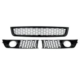 For 2002-2005 Audi A4 B6 Front Lower Grille+Fog Light Grill Honeycomb Style 3Pcs