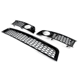 For 2002-2005 Audi A4 B6 Front Lower Grille+Fog Light Grill Honeycomb Style 3Pcs