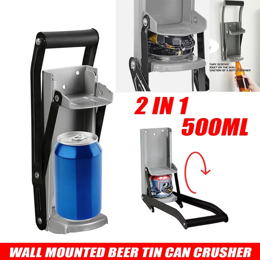 16OZ LARGE BEER TIN CAN CRUSHER WALL MOUNTED RECYCLING KIT BOTTLE OPENER 500ML