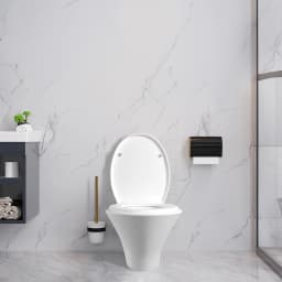 BRIEFNESS D-Shape Soft Close Toilet Seat, Antimicrobial Easy Clean PVC Material, Quick Release Hinges for Easy Cleaning, Univers