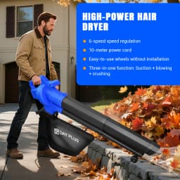 Powerful 5000W Garden Electric Leaf Blower & Vacuum 3 in 1 Leaf Blower 35L Leaf Collection Bag,6 Speeds for Home Garden