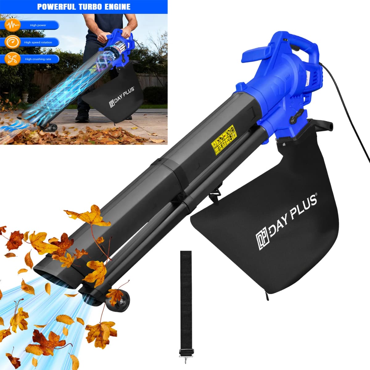 Powerful 5000W Garden Electric Leaf Blower & Vacuum 3 in 1 Leaf Blower 35L Leaf Collection Bag,6 Speeds for Home Garden