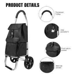 Folding Shopping Trolley with Stair Climbing Wheels & Detachable Bag, 40L Grocery Cart with Mudguard, for Supermarket, Market,