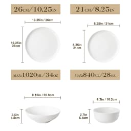 MALACASA 12/16/18/24 PCS Porcelain Plates Dinnerware Sets Ceramic Plates Set with 4/6 PCS Dinner Plate/Dessert/Cereal Bowl/Soup