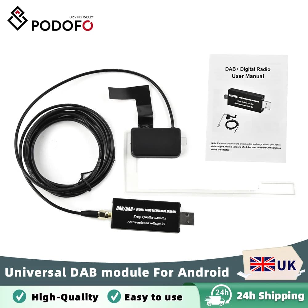 Podofo Dab+ Signal Receiver for Universal Dab+ Antenna for Car Android Radio Receiver Tuner USB Interface Car Gps Receiver