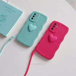 S 24 23 22 21 Love Heart Wavy Silicone Case For Samsung Galaxy S23 S21 S20 Fe S24 S22 Plus Ultra S10 S9 Lanyard Cover Note 20 10