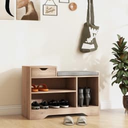 HOMCOM Upholstered Entryway Shoe Bench with Storage Drawer Distressed Grey