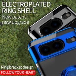 Slim Plating Clear Magnetic Phone Case for Google Pixel 9Pro 9 8Pro 8A 8 7Pro 7A 7 6A 5A Metal Ring Kickstand Cover