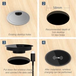 Invisible Wireless Charger Desk Hole Recessed Charger Grommet Fast Charging Station Cordless Desktop Charging Mat For Tabletop
