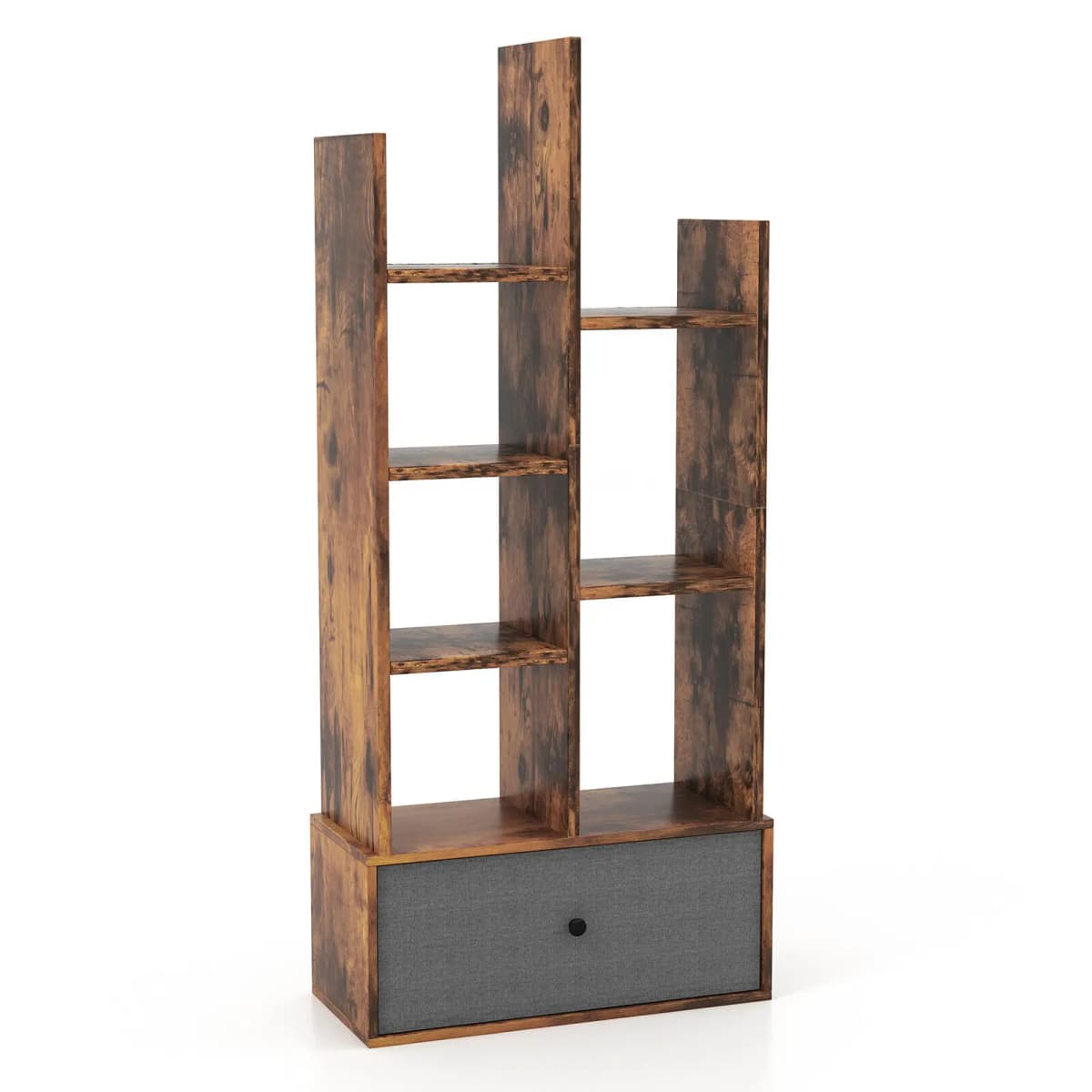 GOFLAME 7-Tier Open-Back Bookshelf Wooden Bookcase Organizer Storage Display Shelves