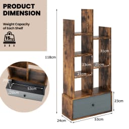 GOFLAME 7-Tier Open-Back Bookshelf Wooden Bookcase Organizer Storage Display Shelves