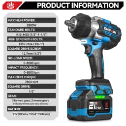 ONEVAN 2800N.M Brushless Electric Impact Wrench 1/2 inch Cordless Screwdriver Wrench Power Tools For Makita 18V Battery Pin