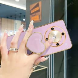 Magic6 Magic5 Lite Phone Holder Luxury Plating Case For Huawei Honor Magic 6 5 Lite 5g X9a X9b Love Heart Stand Silicone Cover