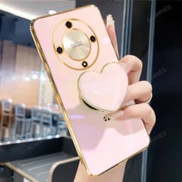 Magic6 Magic5 Lite Phone Holder Luxury Plating Case For Huawei Honor Magic 6 5 Lite 5g X9a X9b Love Heart Stand Silicone Cover
