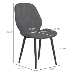 HOMCOM Dining Chairs Set of 2 Upholstered Kitchen Chairs w/ Metal Legs Grey