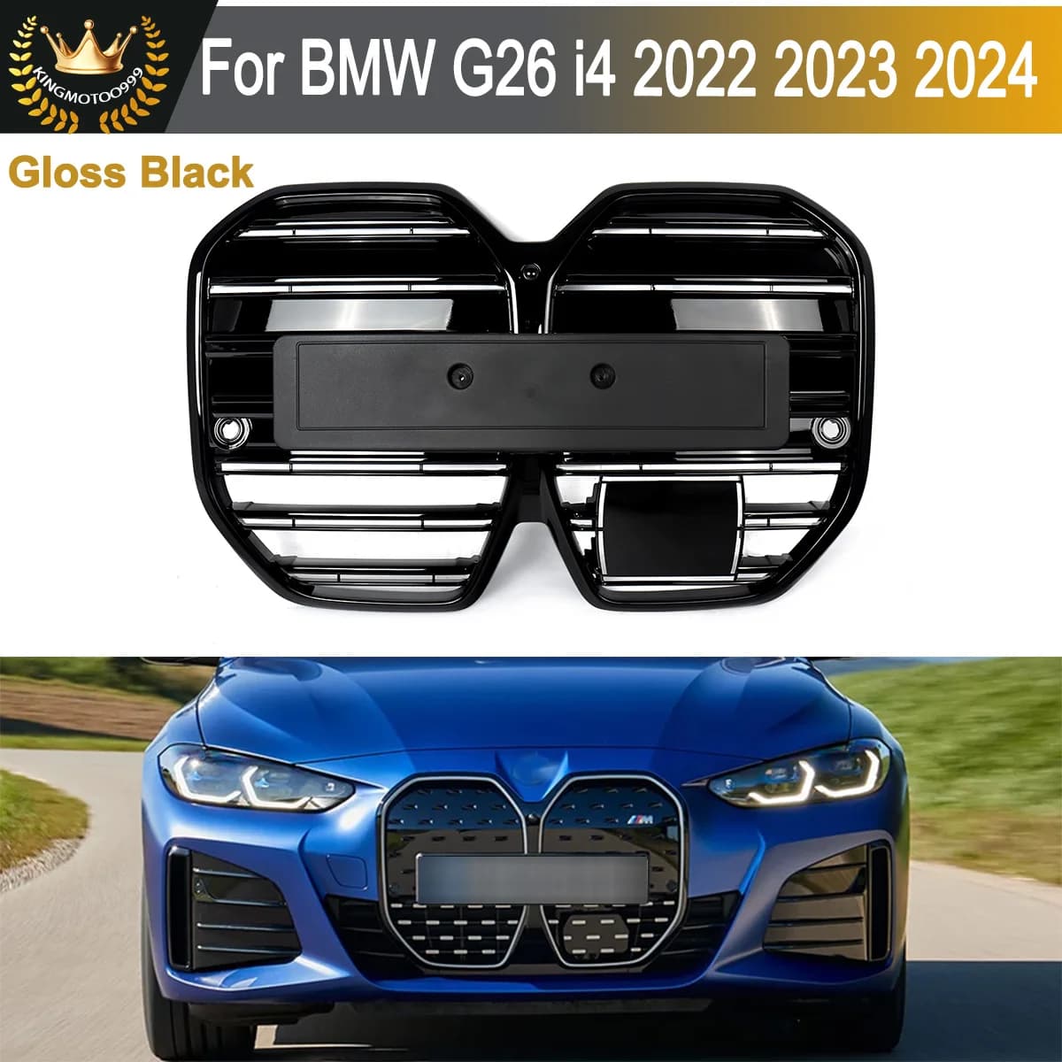 Gloss Black Front Bumper Kidney Grille Grill For BMW 4 Series G26 4-Door i4 Gran Coupe 2022-2024