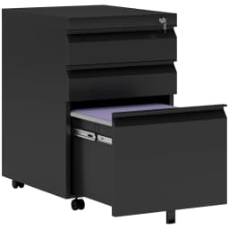Vinsetto 3 Drawer File Cabinet, Lockable Metal Filling Cabinet, Black