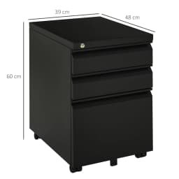 Vinsetto 3 Drawer File Cabinet, Lockable Metal Filling Cabinet, Black