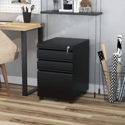 Vinsetto 3 Drawer File Cabinet, Lockable Metal Filling Cabinet, Black