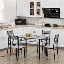 HOMCOM 5 Pieces Dining Room Sets, Kitchen Table and Chairs Set 4 with Marble Top