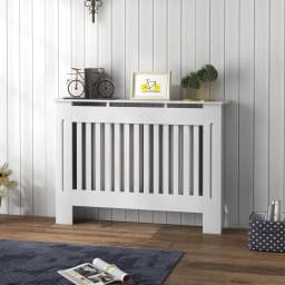 HOMCOM Radiator Cover Painted Slatted MDF Cabinet Lined Grill 112x19x81cm