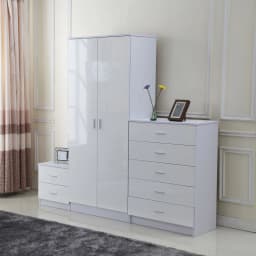 HOMCOM High Gloss 3 Trio Wardrobe Set Drawers Bedroom Furniture Chest Bedside