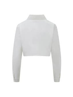 BALOU Long Sleeve V-Collar Cropped Top White