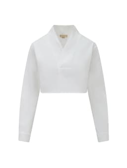 BALOU Long Sleeve V-Collar Cropped Top White