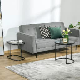 HOMCOM 2 Pcs Modern Coffee Table with Faux Marble Side Accent Tables Black