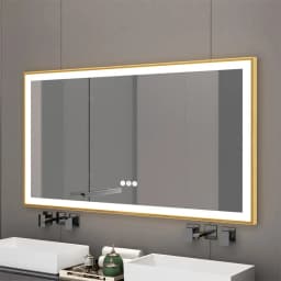 LED Bathroom Mirror Large Wall Mounted Mirror Aluminum Frame Vanity Mirror 3 Colors, Anti-Fog, Dimmable Front Light