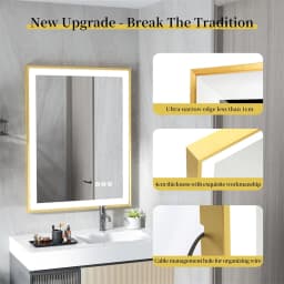 LED Bathroom Mirror Large Wall Mounted Mirror Aluminum Frame Vanity Mirror 3 Colors, Anti-Fog, Dimmable Front Light