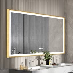 LED Bathroom Mirror Large Wall Mounted Mirror Aluminum Frame Vanity Mirror 3 Colors, Anti-Fog, Dimmable Front Light