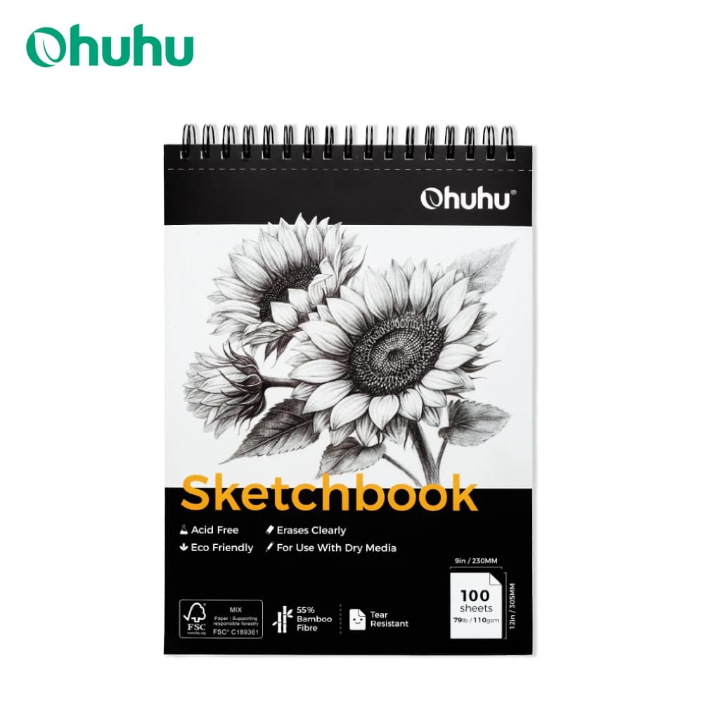 Ohuhu Bamboo Fiber Sketch Book Tear Resistant Drawing Paper Top Spiral Bound Sketch Pad Acid Free Art Drawing Painting Paper