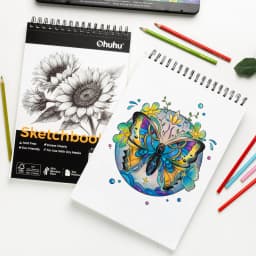 Ohuhu Bamboo Fiber Sketch Book Tear Resistant Drawing Paper Top Spiral Bound Sketch Pad Acid Free Art Drawing Painting Paper