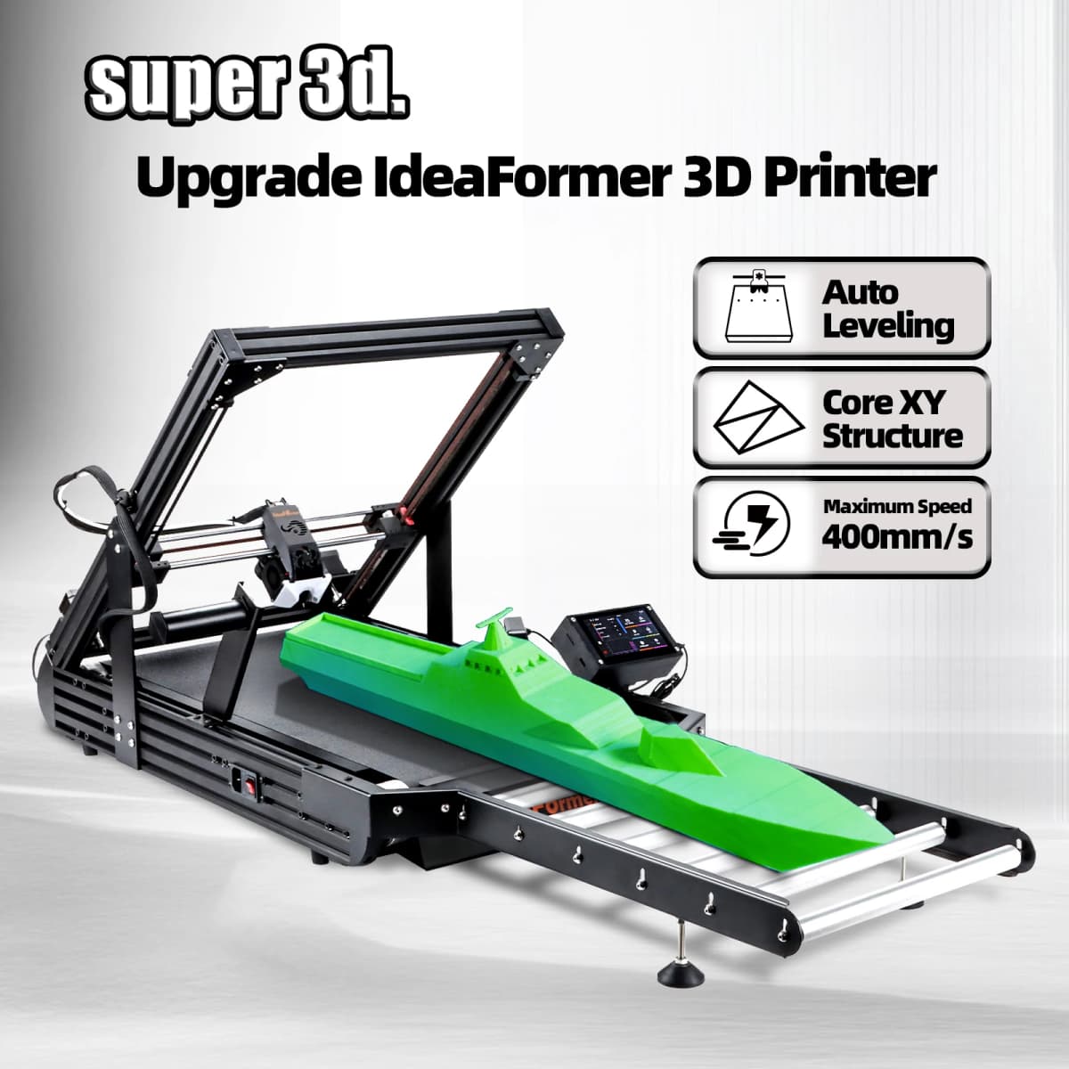 IdeaFormer IR3 V2 FDM 3D Printer Auto Leveling Core XY Stable Structure Infinite Z-Axis Steel Conveyor Belt With Extended Tray