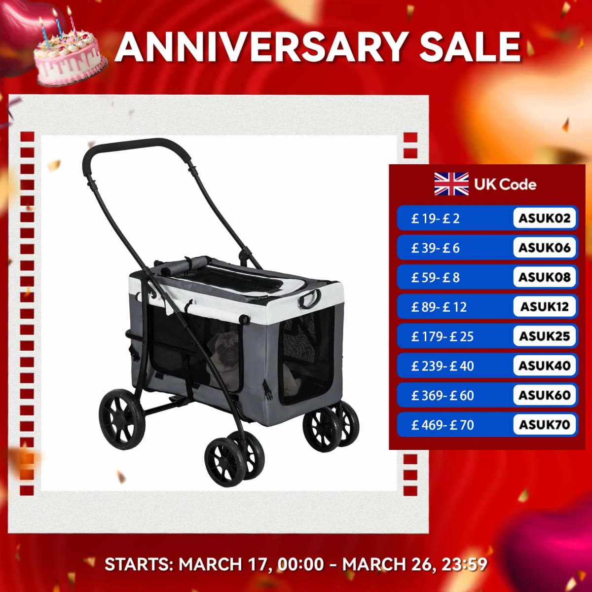 PawHut Foldable Pet Stroller w/ Detachable Carrier, Soft Padding