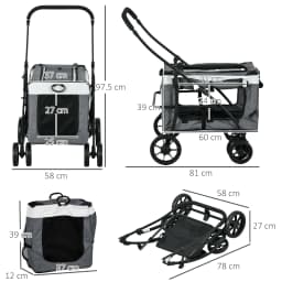 PawHut Foldable Pet Stroller w/ Detachable Carrier, Soft Padding