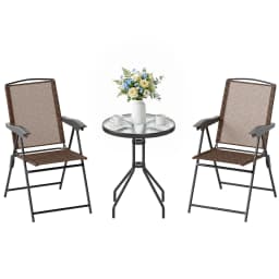 Outsunny 3 Piece Outdoor Bistro Set, Patio Conversation Furniture Set with 2 Folding Backrest Adjustable Armchairs