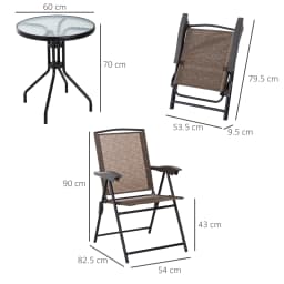 Outsunny 3 Piece Outdoor Bistro Set, Patio Conversation Furniture Set with 2 Folding Backrest Adjustable Armchairs