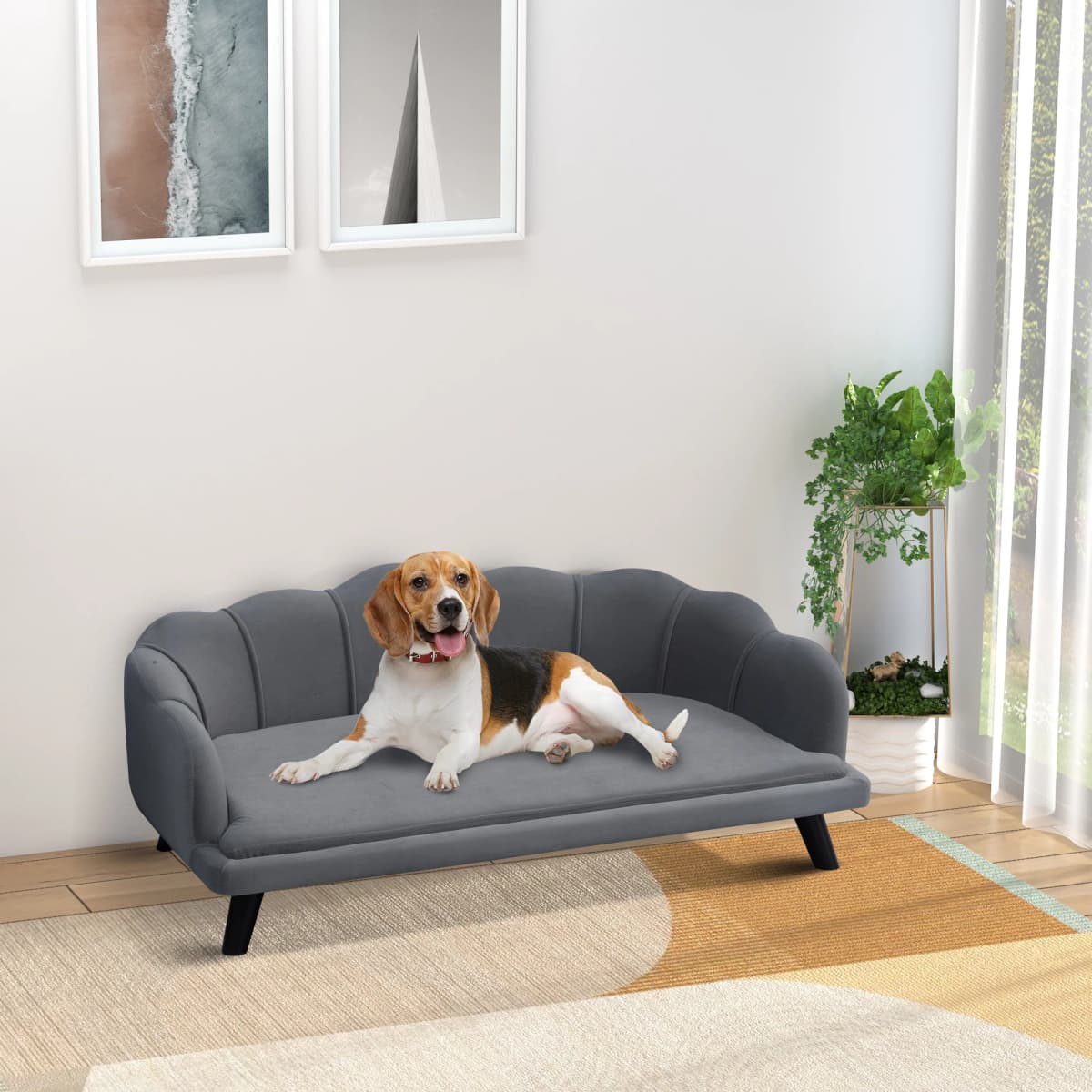 PawHut Dog Sofa, Pet Couch Bed for Medium, Large Dogs w/ Legs, Cushion