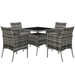 Outsunny 4 Seater Rattan Set with Cushions, PE Rattan Garden Furniture Set, Glass Top Table, Outdoor Table and Chairs